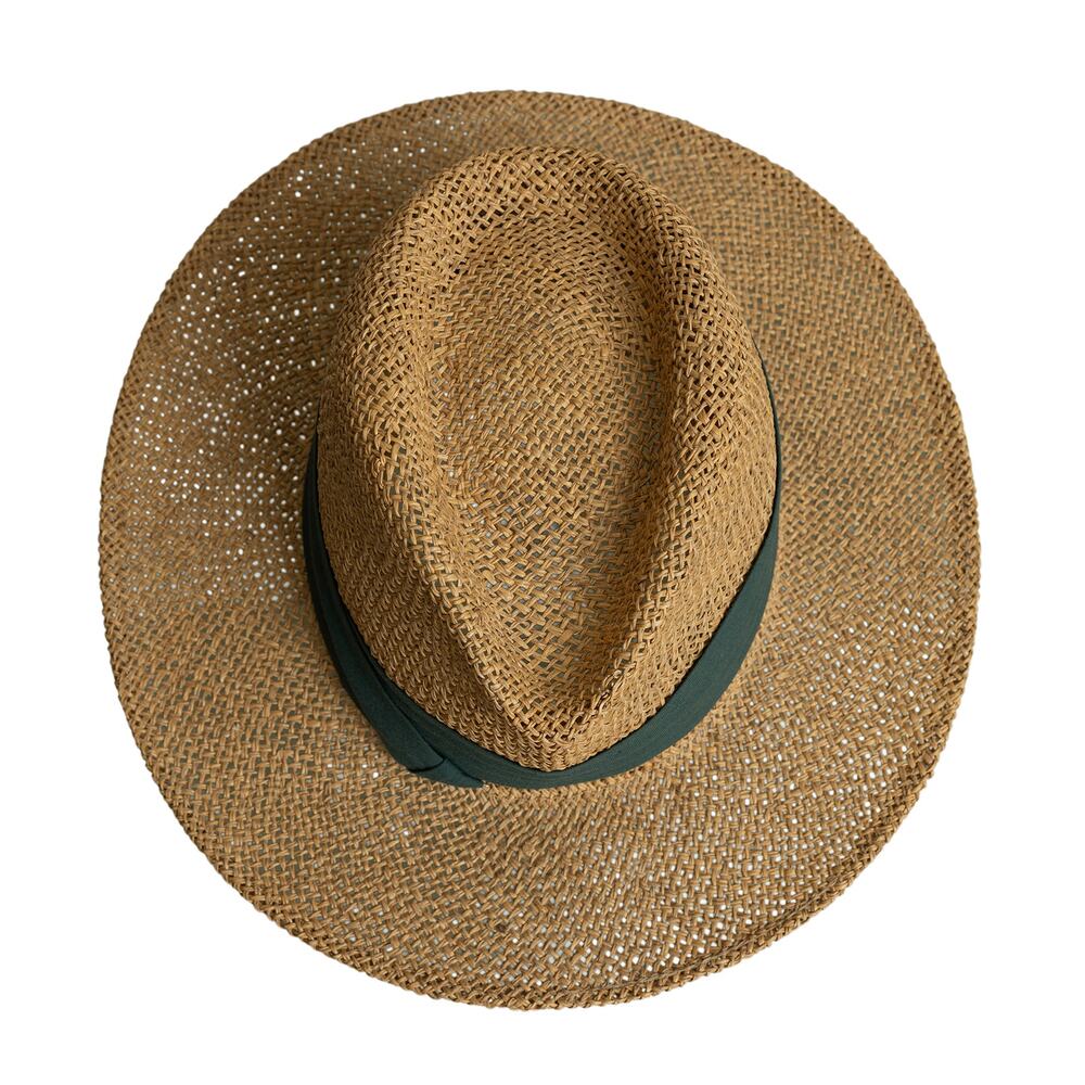 Vintage Straw Sun Hat w/ Green Fabric Havana Band - Made in USA - EUC - One Size - Picture 10 of 10